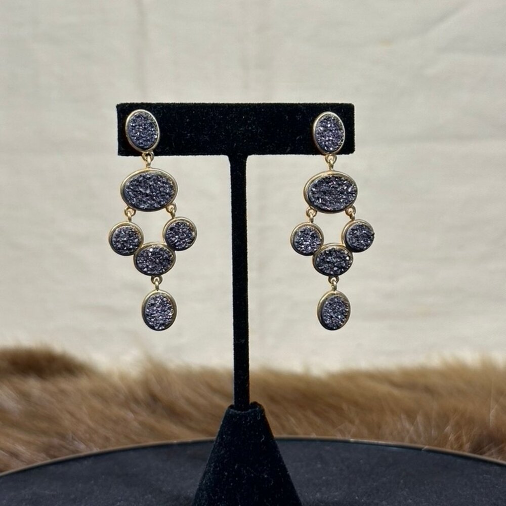 Marcia Moran Gold-Filled Black Druzy Statement Earrings